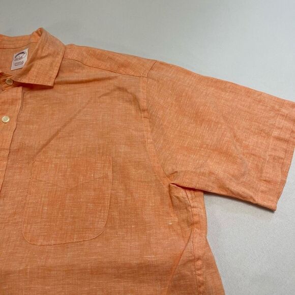 Brooks Brothers Orange Irish Linen Short Sleeve Button Up Shirt Size Large - Picture 2 of 8